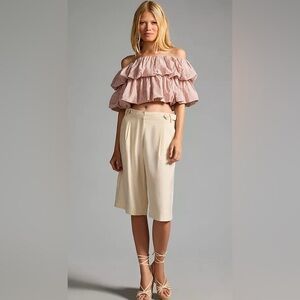 NWT Anthropologie Off the Shoulder Bubble Top Size XXS in Neutral Stripes